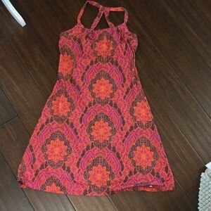 Prana Medium Vibrant Pink and Orange Patterned Dress A46